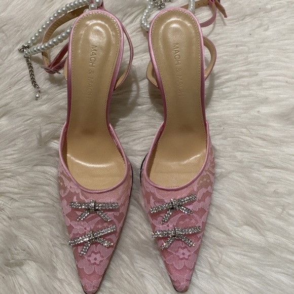 Mach & Mach Mini Bow embellished pink kitten lace pump heel‎ size 36EU - Picture 13 of 13